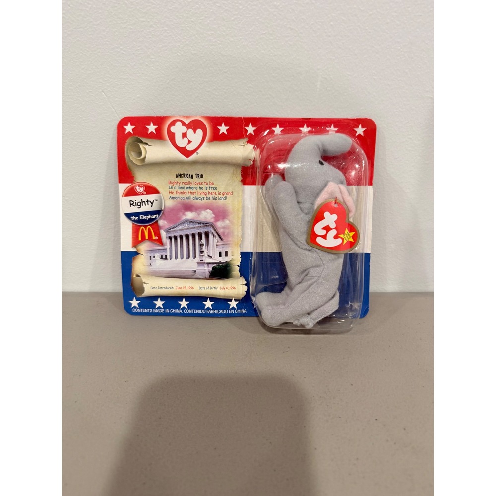 Ty Teenie Beanie Babies Righty Elephant Grey Americana Vintage McDonald's Toy